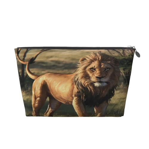 Majestic Lion Damen-Make-up-Tasche mit Aufdruck, großes Fassungsvermögen, Reise-Make-up-Tasche aus Leder, wasserdicht, Kulturbeutel, Rasierbeutel, Geldbörse, Silber von KWQDOZF