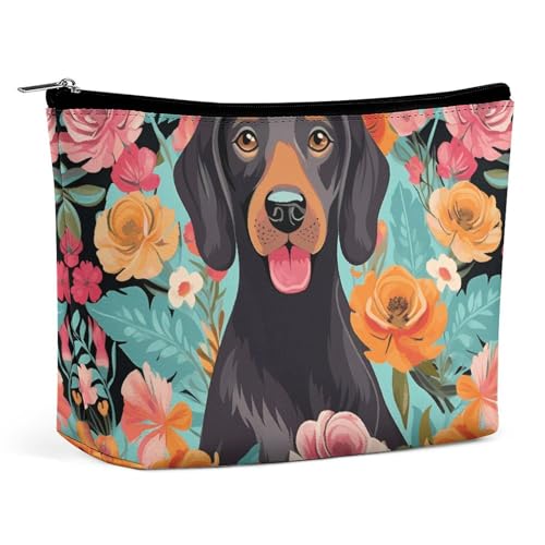 Make-up-Tasche, Make-up-Organizer, Faltbare Kosmetiktasche, Hunde-Blumendruck, Reise-Make-up-Tasche für Frauen von KWQDOZF