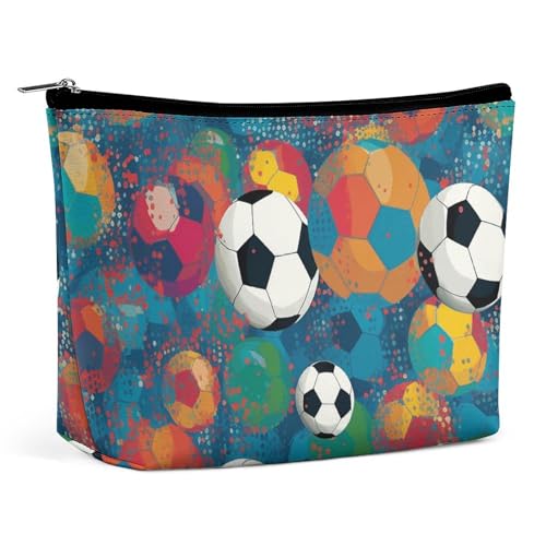 Make-up-Tasche, Make-up-Organizer, Faltbare Kosmetiktasche, bunter Fußball-Druck, Reise-Make-up-Tasche für Frauen von KWQDOZF