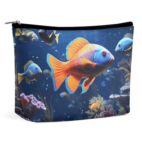 Make-up-Tasche, Make-up-Organizer, Faltbare Kosmetiktasche, mit Fisch-Aufdruck, Reise-Make-up-Tasche für Frauen von KWQDOZF