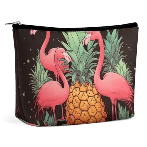 Make-up-Tasche, Make-up-Organizer, Faltbare Kosmetiktasche, mit Flamingos-Motiv, Reise-Make-up-Tasche für Frauen von KWQDOZF