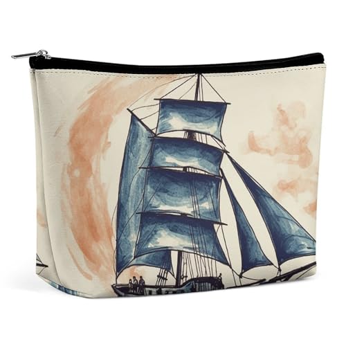 Make-up-Tasche, Make-up-Organizer, Faltbare Kosmetiktasche, mit nautischem Segelboot-Aufdruck, Reise-Make-up-Tasche für Frauen von KWQDOZF
