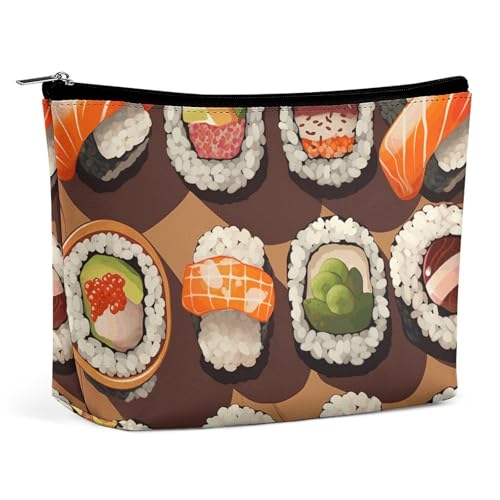 Make-up-Tasche, Make-up-Organizer, Faltbare Kosmetiktasche, mit vielen Sushi-Food-Aufdruck, Reise-Make-up-Tasche für Frauen von KWQDOZF