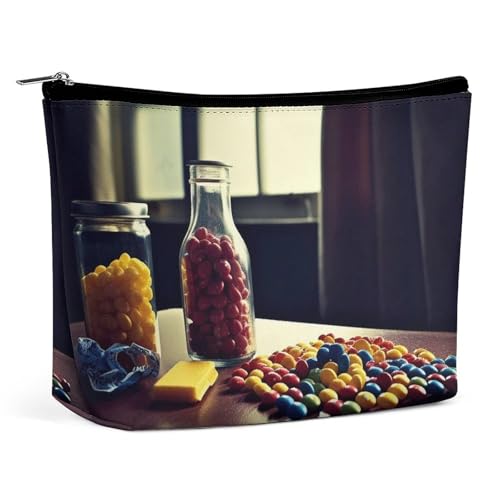 Make-up-Tasche, Reise-Kosmetiktasche, tragbar, Süßigkeiten in einer Flasche, Kulturbeutel, große Kapazität, Reißverschlusstasche, Make-up-Organizer-Etui, wasserdichter Kulturbeutel für Frauen und Männ von KWQDOZF