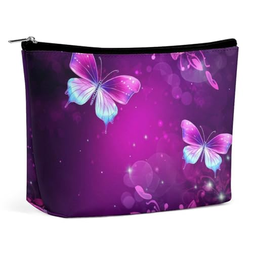 Make-up-Tasche, Reise-Kosmetiktasche, tragbar, mit lila Hintergrund, große Kapazität, Reißverschlusstasche, Make-up-Organizer-Etui, wasserdichte Kulturtasche für Damen und Herren von KWQDOZF