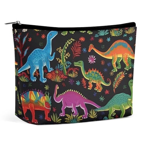 Make-up-Tasche, Reise-Kosmetiktasche, tragbarer Kulturbeutel mit Cartoon-Dinosaurier, große Kapazität, Reißverschlusstasche, Make-up-Organizer-Etui, wasserdichter Kulturbeutel für Damen und Herren von KWQDOZF