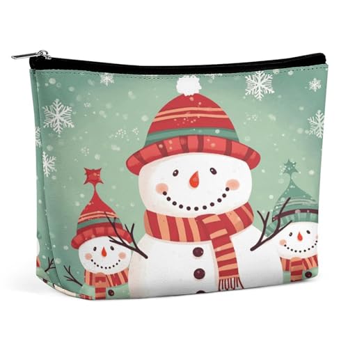 Make-up-Tasche, tragbare Kosmetiktasche, Frohe Weihnachten, süßer Schneemann, Kulturbeutel, Make-up-Organizer, große Kapazität, Reißverschlusstasche, Reise-Kulturtasche für Frauen und Männer von KWQDOZF