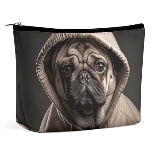 Make-up-Tasche, tragbare Kosmetiktasche, Hund mit Hut, Kulturbeutel, Make-up-Organizer, große Kapazität, Reißverschlusstasche, Reise-Kulturtasche für Frauen und Männer von KWQDOZF