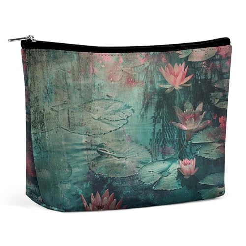 Make-up-Tasche, tragbare Kosmetiktasche, Seerosenteich, Kulturbeutel, Make-up-Organizer, große Kapazität, Reißverschlusstasche, Reise-Kulturtasche für Frauen und Männer von KWQDOZF