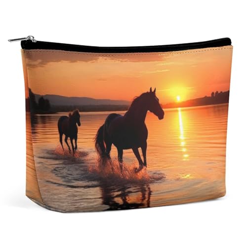 Make-up-Tasche, tragbare Kosmetiktasche, Sonnenuntergänge, Seepferdchen, Kulturbeutel, Make-up-Organizer, große Kapazität, Reißverschlusstasche, Reise-Kulturtasche für Frauen und Männer Make-up-Tasche, tragbare Kosmetiktasche, Sonnenuntergänge, Seepferdchen, Kulturbeutel, Make-up-Organizer, große Kapazität, Reißverschlusstasche, Reise-Kulturtasche für Frauen und Männer von KWQDOZF