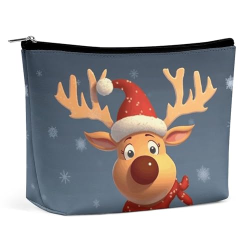 Make-up-Tasche, tragbare Kosmetiktasche, Weihnachts-Hirsch-Kulturtasche, Make-up-Organizer-Etui, große Kapazität, Reißverschlusstasche, Reise-Kulturtasche für Frauen und Männer von KWQDOZF