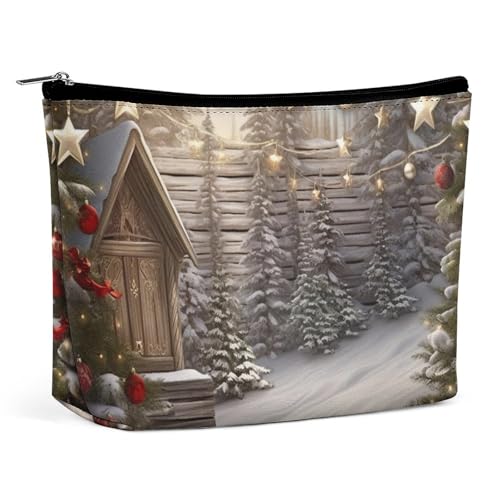 Make-up-Tasche, tragbare Kosmetiktasche, Weihnachts-Holz-Kulturtasche, Make-up-Organizer-Etui, große Kapazität, Reißverschlusstasche, Reise-Kulturtasche für Frauen und Männer von KWQDOZF