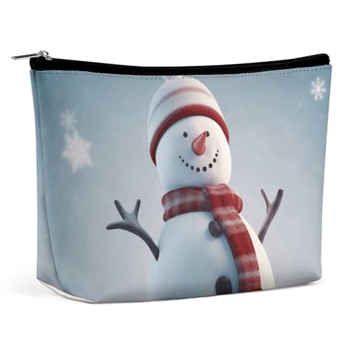 Make-up-Tasche, tragbare Kosmetiktasche, Weihnachts-Kulturtasche mit Schneemann-Motiv, Make-up-Organizer, große Kapazität, Reißverschlusstasche, Reise-Kulturtasche für Damen und Herren von KWQDOZF