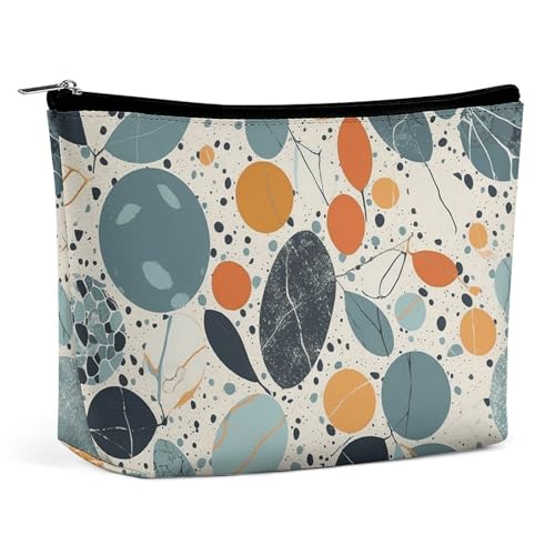 Make-up-Tasche, tragbare Kosmetiktasche, graue und orange Steine, Kulturbeutel, Make-up-Organizer, große Kapazität, Reißverschlusstasche, Reise-Kulturtasche für Frauen und Männer von KWQDOZF
