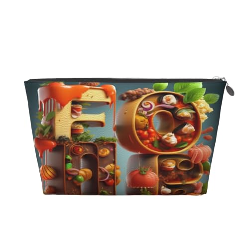Make-up-Tasche für Damen mit Alphabet-Kuchen-Aufdruck, große Kapazität, Reise-Make-up-Tasche aus Leder, wasserdicht, Kulturbeutel, Rasierbeutel von KWQDOZF