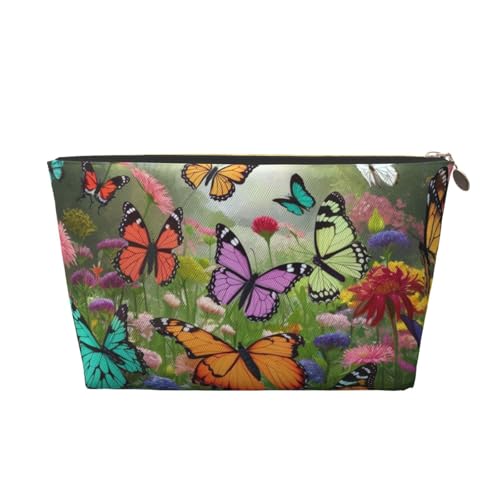 Make-up-Tasche für Damen mit Blumen- und Schmetterlings-Print, große Kapazität, Reise-Make-up-Tasche aus Leder, wasserdicht, Kulturbeutel, Rasierbeutel, Geldbörse von KWQDOZF