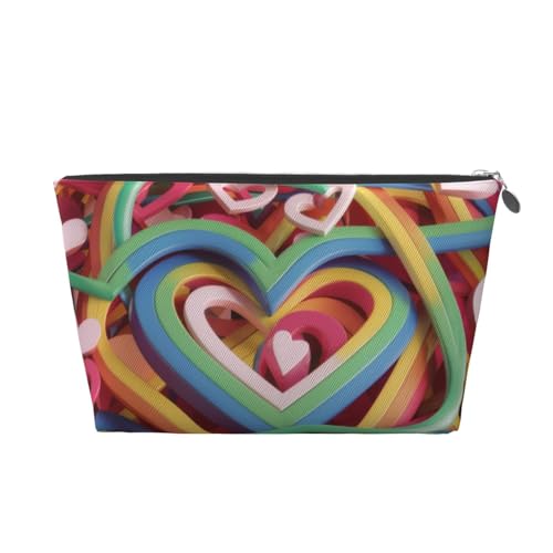 Make-up-Tasche für Damen mit Buntem Herzlinien-Print, große Kapazität, Reise-Make-up-Tasche aus Leder, wasserdicht, Kulturbeutel, Rasierbeutel, Geldbörse von KWQDOZF