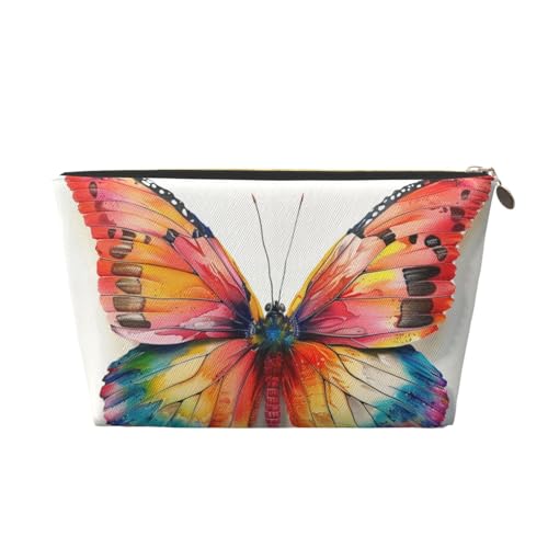 Make-up-Tasche für Damen mit Buntem Schmetterlings-Print, große Kapazität, Reise-Make-up-Tasche aus Leder, wasserdicht, Kulturbeutel, Rasierbeutel, Geldbörse von KWQDOZF