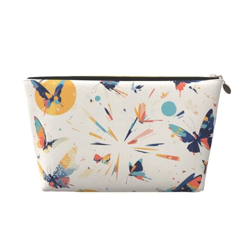 Make-up-Tasche für Damen mit Buntem Schmetterlings-Print, große Kapazität, Reise-Make-up-Tasche aus Leder, wasserdicht, Kulturbeutel, Rasierbeutel, Geldbörse von KWQDOZF