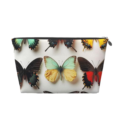 Make-up-Tasche für Damen mit Buntem Schmetterlings-Print, große Kapazität, Reise-Make-up-Tasche aus Leder, wasserdicht, Kulturbeutel, Rasierbeutel, Geldbörse von KWQDOZF