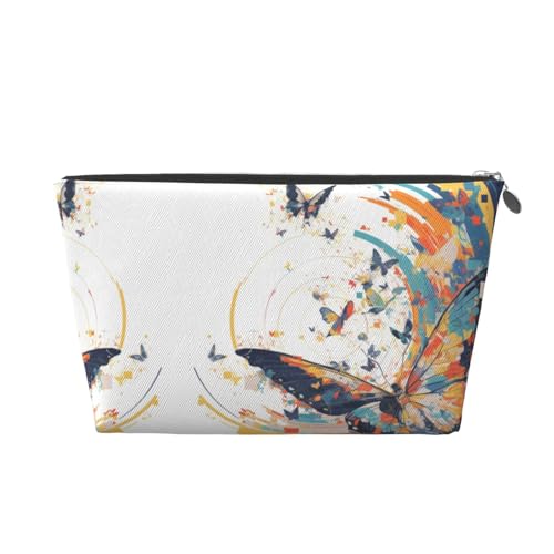 Make-up-Tasche für Damen mit Buntem Schmetterlings-Print, große Kapazität, Reise-Make-up-Tasche aus Leder, wasserdicht, Kulturbeutel, Rasierbeutel, Geldbörse von KWQDOZF