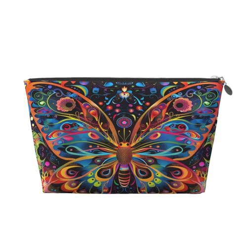 Make-up-Tasche für Damen mit Buntem Schmetterlings-Print, große Kapazität, Reise-Make-up-Tasche aus Leder, wasserdicht, Kulturbeutel, Rasierbeutel, Geldbörse von KWQDOZF