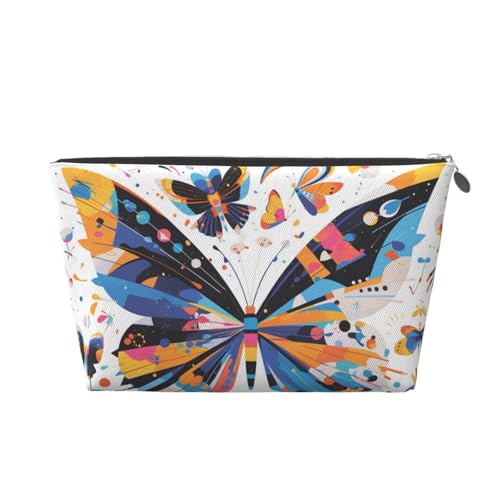 Make-up-Tasche für Damen mit Buntem Schmetterlings-Print, große Kapazität, Reise-Make-up-Tasche aus Leder, wasserdicht, Kulturbeutel, Rasierbeutel, Geldbörse von KWQDOZF