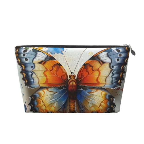 Make-up-Tasche für Damen mit Buntem Schmetterlings-Print, große Kapazität, Reise-Make-up-Tasche aus Leder, wasserdicht, Kulturbeutel, Rasierbeutel, Geldbörse von KWQDOZF