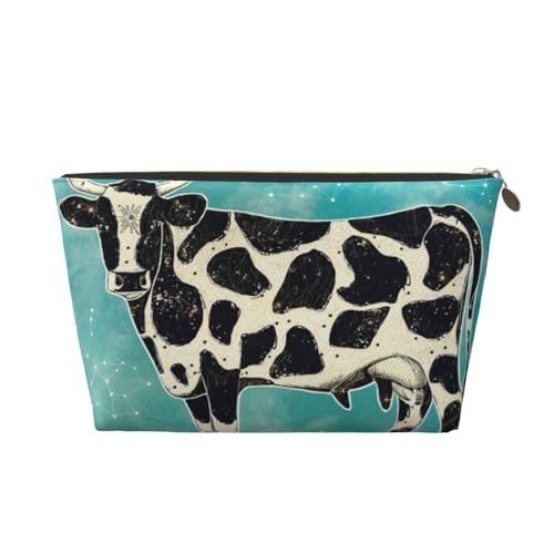 Make-up-Tasche für Damen mit Milchvieh-Print, große Kapazität, Reise-Make-up-Tasche aus Leder, wasserdicht, Kulturbeutel, Rasierbeutel, Geldbörse von KWQDOZF
