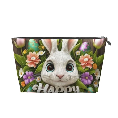 Make-up-Tasche für Damen mit Osterhasen-Print, große Kapazität, Reise-Make-up-Tasche aus Leder, wasserdicht, Kulturbeutel, Rasierbeutel, Geldbörse, Silber von KWQDOZF