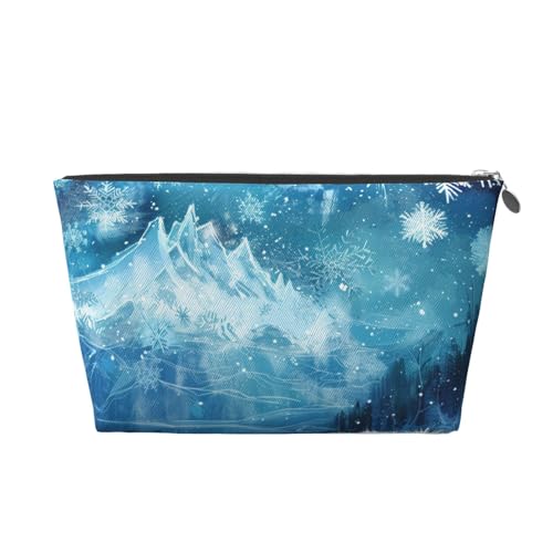 Make-up-Tasche für Damen mit Schneelandschaft und Eisblumen-Print, große Kapazität, Reise-Make-up-Tasche aus Leder, wasserdicht, Kulturbeutel, Rasierbeutel, Geldbörse von KWQDOZF