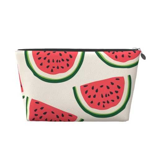 Make-up-Tasche für Damen mit Wassermelonen-Muster, Bedruckt, große Kapazität, Reise-Make-up-Tasche aus Leder, wasserdicht, Kulturbeutel, Rasierbeutel, Geldbörse, Silber von KWQDOZF