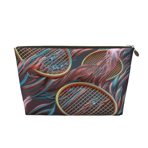 Make-up-Tasche für Damen mit rosa Badmintonschläger-Print, große Kapazität, Reise-Make-up-Tasche aus Leder, wasserdicht, Kulturbeutel, Rasierbeutel, Geldbörse von KWQDOZF