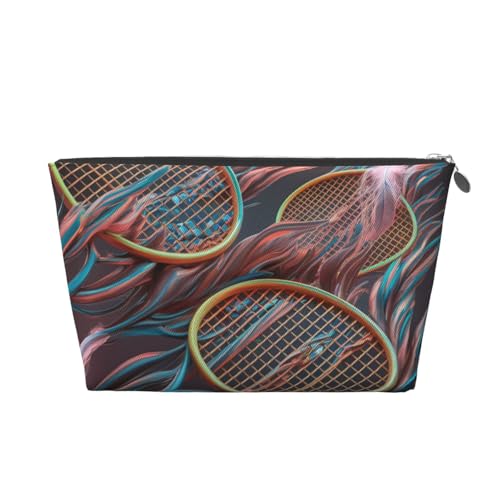Make-up-Tasche für Damen mit rosa Badmintonschläger-Print, große Kapazität, Reise-Make-up-Tasche aus Leder, wasserdicht, Kulturbeutel, Rasierbeutel, Geldbörse von KWQDOZF