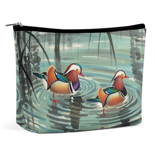 Make-up-Tasche im chinesischen Stil mit Mandarin-Enten für Frauen, tragbar, wasserdicht, ästhetisch, tragbar, für Reisen und Arbeit von KWQDOZF