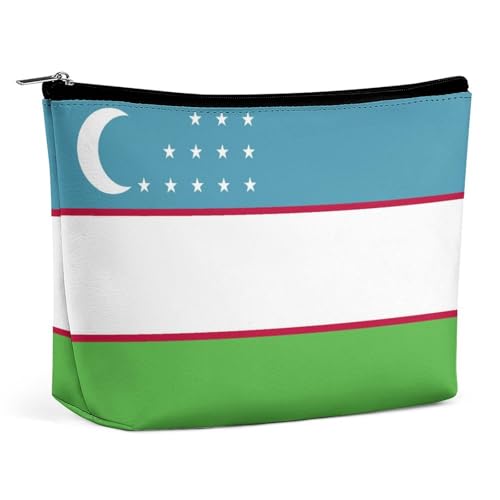 Make-up-Tasche mit Flagge von Usbekistan, klein, Reise-Kosmetik-Organizer, PU-Reißverschlusstasche für Frauen von KWQDOZF