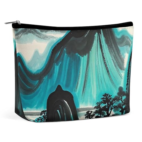 Make-up-Tasche mit Landschaftsmuster für Frauen, tragbar, wasserdicht, ästhetisch, tragbar, für Reisen und Arbeit von KWQDOZF