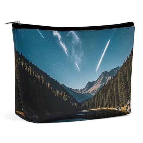 Make-up-Tasche mit Meteoren am Nachthimmel für Damen, tragbar, wasserdicht, ästhetisch, tragbar, für unterwegs von KWQDOZF