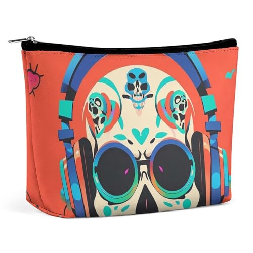 Make-up-Tasche mit Punk-Rock-Kopfhörern und Totenkopf-Motiv für Damen, tragbar, wasserdicht, ästhetisch, tragbar, für Reisen und Arbeit Make-up-Tasche mit Punk-Rock-Kopfhörern und Totenkopf-Motiv für Damen, tragbar, wasserdicht, ästhetisch, tragbar, für Reisen und Arbeit von KWQDOZF