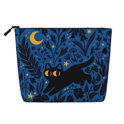 Make-up-Tasche mit blauem Katzenmotiv, großes Reisevolumen für Damen, wasserdichte, einlagige, tragbare Kosmetiktasche aus Hanfimitat mit Reißverschluss von KWQDOZF