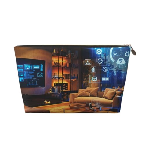 Modern Home Damen-Make-up-Tasche mit Aufdruck, große Kapazität, Reise-Make-up-Tasche aus Leder, wasserdicht, Kulturbeutel, Rasierbeutel, Geldbörse von KWQDOZF