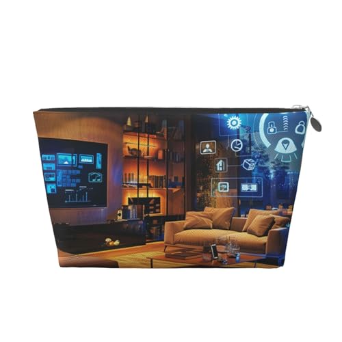 Modern Home Damen-Make-up-Tasche mit Aufdruck, große Kapazität, Reise-Make-up-Tasche aus Leder, wasserdicht, Kulturbeutel, Rasierbeutel, Geldbörse von KWQDOZF