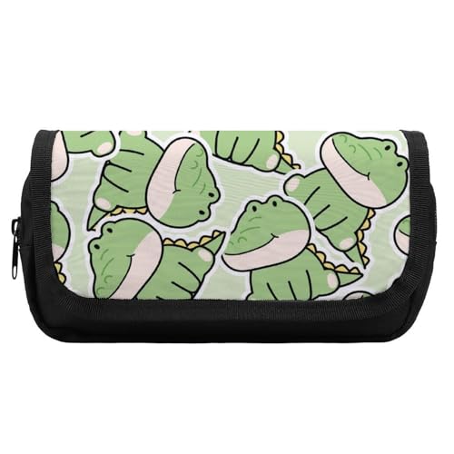 Multifunktionales Federmäppchen mit süßem Krokodilgrün für Männer und Frauen, Federmäppchen mit großer Kapazität fürs Büro, tragbare Reise-Make-up-Tasche mit Reißverschluss von KWQDOZF
