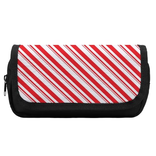 Multifunktionales Federmäppchen mit weihnachtlichen roten Streifen und Zuckerstange für Männer und Frauen, Federmäppchen mit großer Kapazität fürs Büro, tragbare Reise-Make-up-Tasche mit Reißverschlus von KWQDOZF
