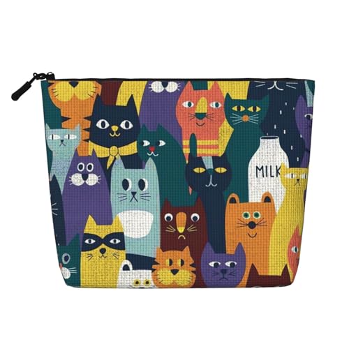 Nerdy Cat Reise-Make-up-Tasche mit großem Fassungsvermögen für Damen, wasserdichte, einlagige, tragbare Kosmetiktasche aus Hanfimitat mit Reißverschluss, Kosmetik-Organizer-Tasche von KWQDOZF