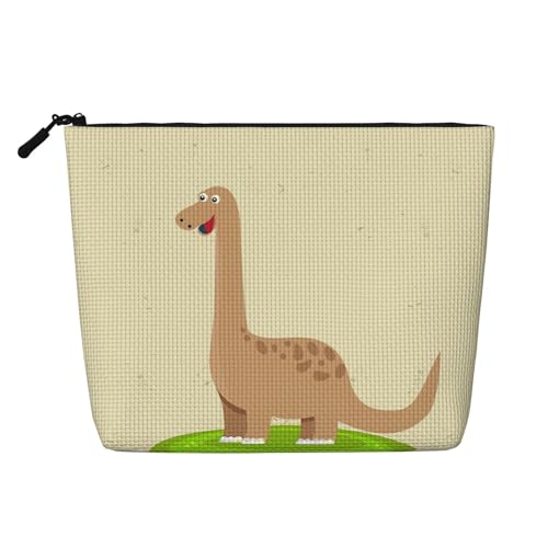 Niedliche Dinosaurier-Reise-Make-up-Tasche mit großem Fassungsvermögen für Damen, wasserdichte, einlagige, tragbare Kosmetiktasche aus Hanfimitat mit Reißverschluss von KWQDOZF