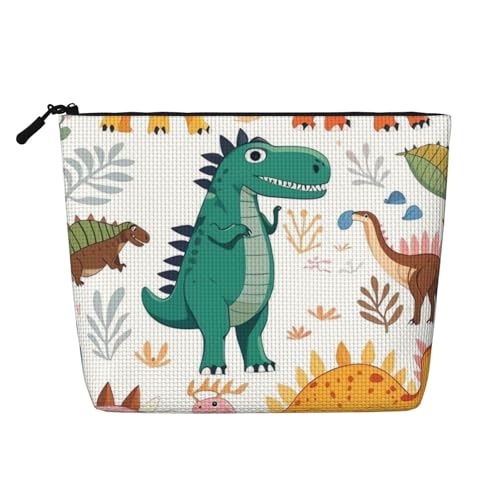 Niedliche Dinosaurier-Reise-Make-up-Tasche mit großem Fassungsvermögen für Damen, wasserdichte, einlagige, tragbare Kosmetiktasche aus Hanfimitat mit Reißverschluss von KWQDOZF