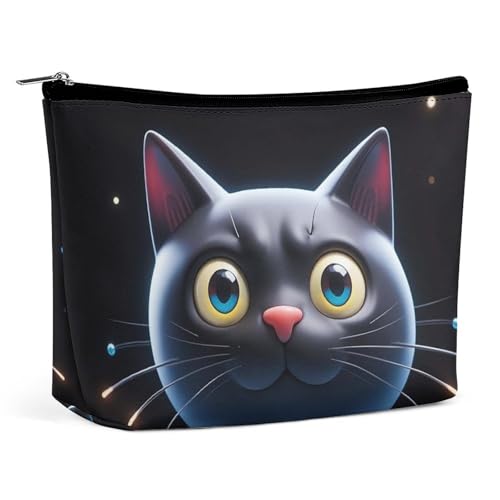 Niedliche Make-up-Tasche in Form Einer schwarzen Katze für Frauen, tragbar, wasserdicht, ästhetisch, tragbar, für Reisen und Arbeit von KWQDOZF