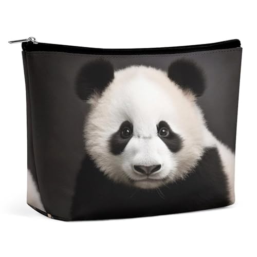 Niedliche schwarz-weiße Panda-Reise-Make-up-Tasche aus PU-Leder für Frauen, tragbare Handtasche mit Verschluss-Organizer von KWQDOZF