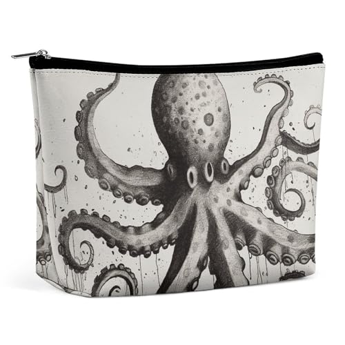 Octopus PU-Leder Reise Make-up Tasche Tasche Kosmetik für Frauen Tragbare Handtasche Verschluss Organizer von KWQDOZF